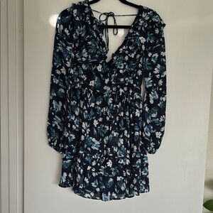 Abercrombie & Fitch Floral Long Sleeve Dress - Black and Blue